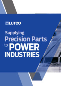 Blue cover of Manufacturing in Focus article, text: "Lutco Supplying Precision Parts to Power Industries"