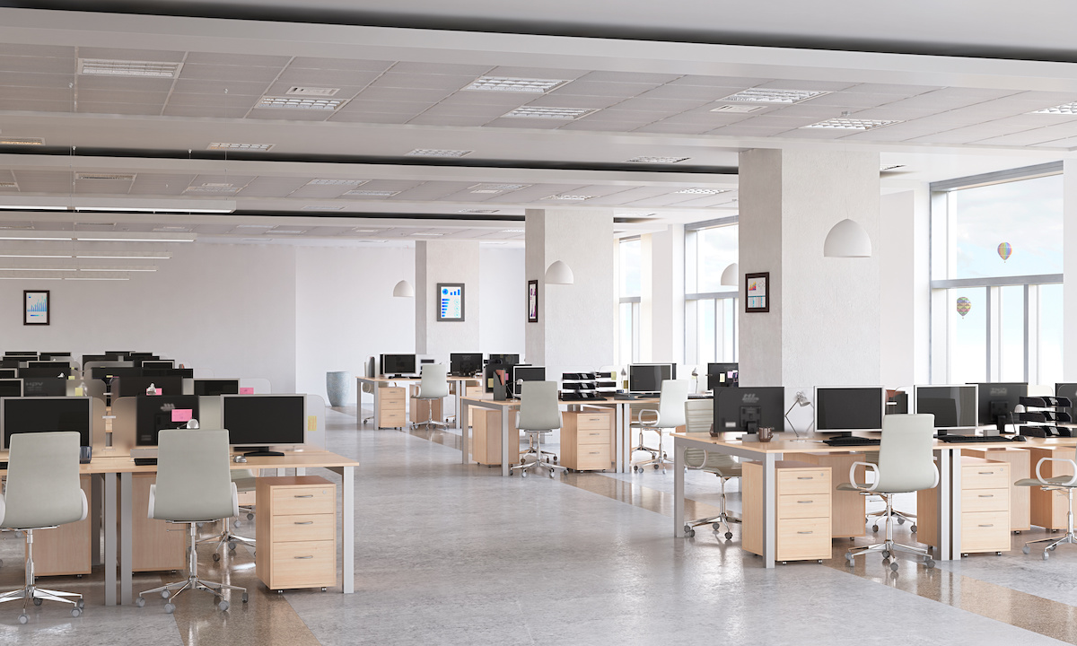 modern office design with stamped, welded metal furniture