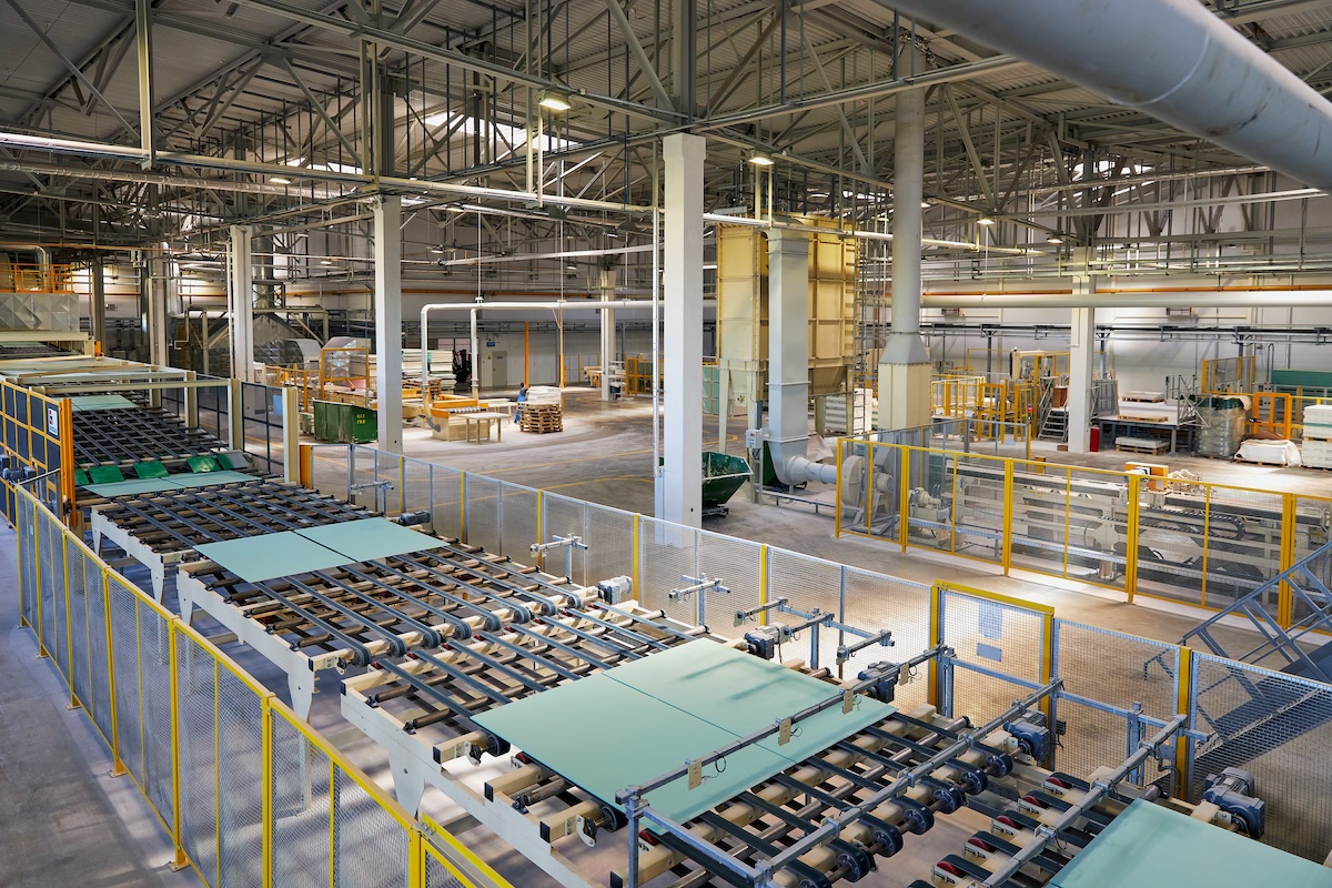 Production line of gypsum board for construction.